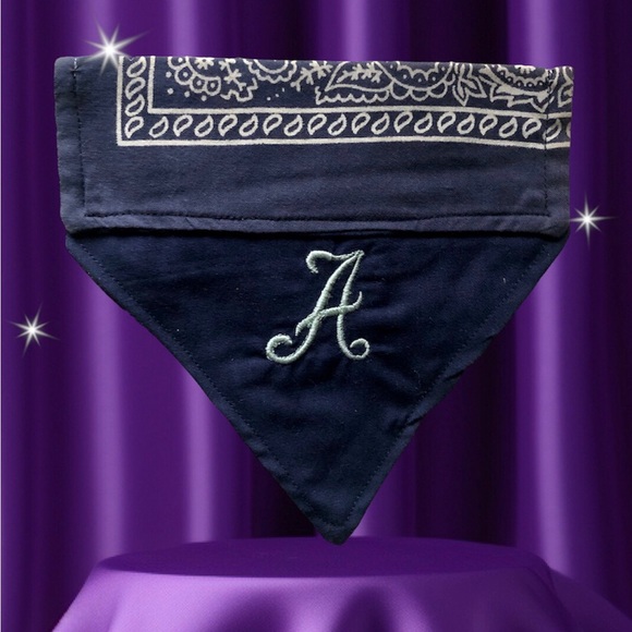 HANDMADE DOG BANDANA PERSONALIZED MONOGRAM “A” REVERSIBLE SLIP ON COLLAR - Picture 7 of 10